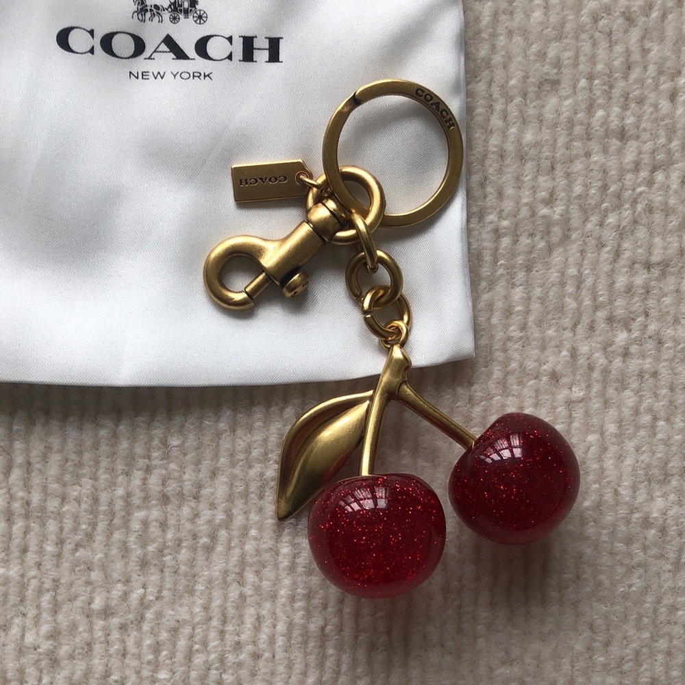 Coach Gold-Tone Cherry Keychain with Red Glitter Cherries